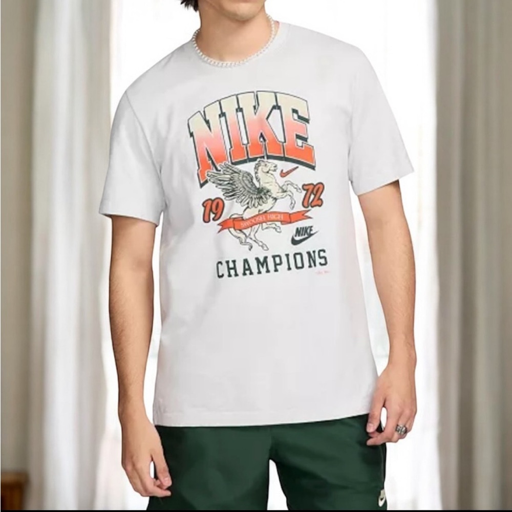 NIKE Mens 2XL Shirt T Shirt XXL Short Sleeve Champions Gray Tee Crewneck Cotton